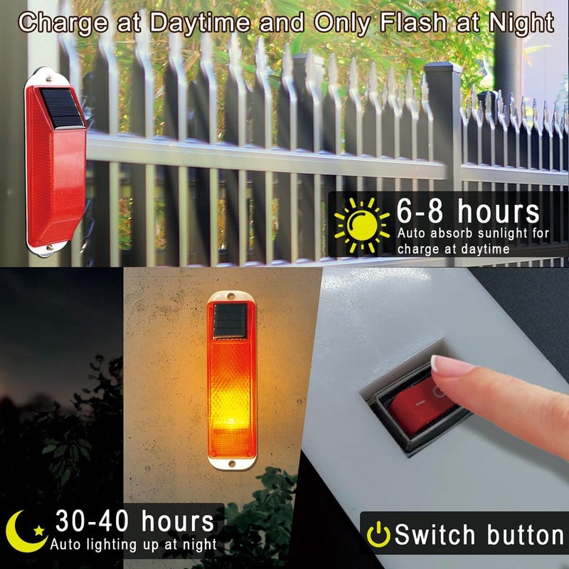 Aolyty Solar Strobe Warning Light LED Warning Lamp 4-Pack Super Bright IP54 Waterproof Light Control Flashing Beacon Barricade Construction Safety Road Signs Flash Traffic Lights (Red) - Image 2